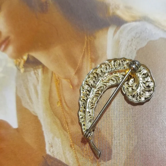 Art Deco Cannetille 800 Sterling Marcasite Feather Brooch - Picture 5 of 7